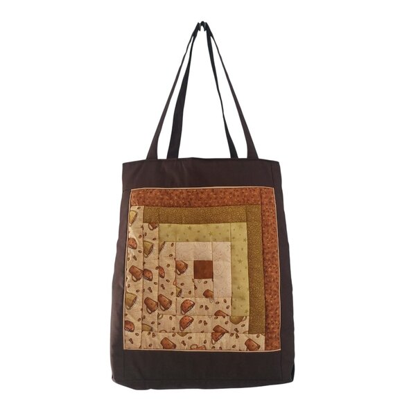 Rachel Lapp Quilted Tote Cottagecore Amish Patchwork Signed Brown Neutrals - Picture 12 of 12